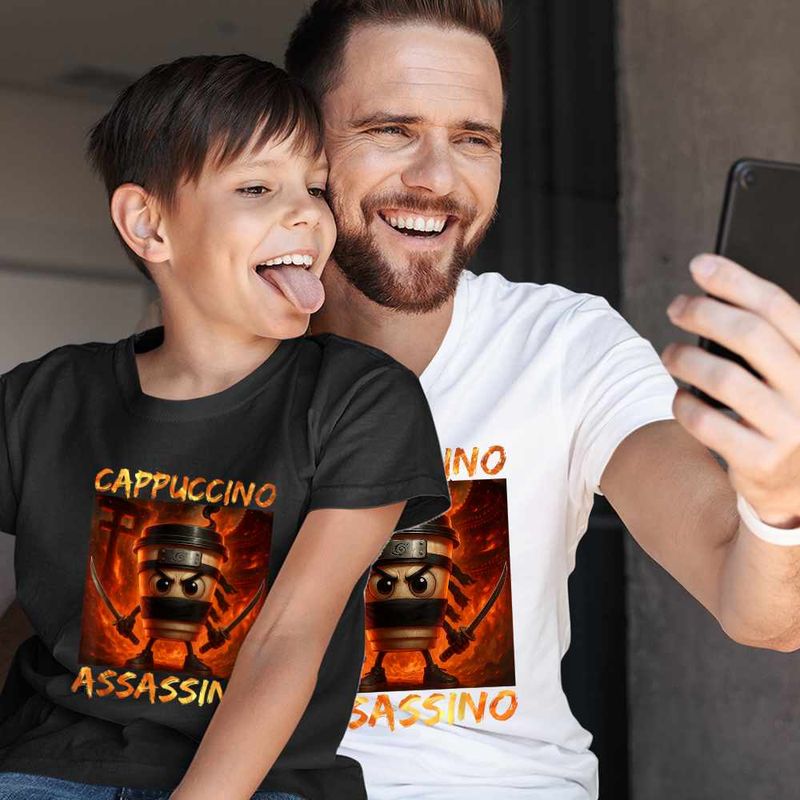 Fashion, accesorii si bijuterii - Copii - Imbracaminte copii - Tricouri copii - Tricou Copii Baieti Italia Cappuccino Assassino Brainrot CoolTrend, alb, marime S Copii - Infinity.ro