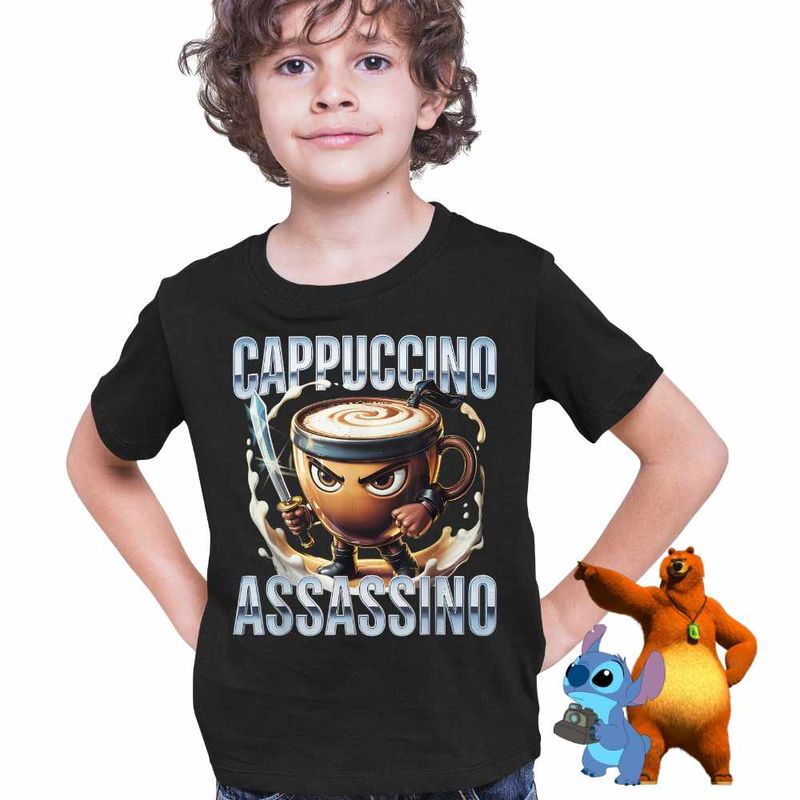 Fashion, accesorii si bijuterii - Copii - Imbracaminte copii - Tricouri copii - Tricou Copii Baieti Italian Meme Assassino Brainrot CoolTrend, negru, marime XS Copii - Infinity.ro