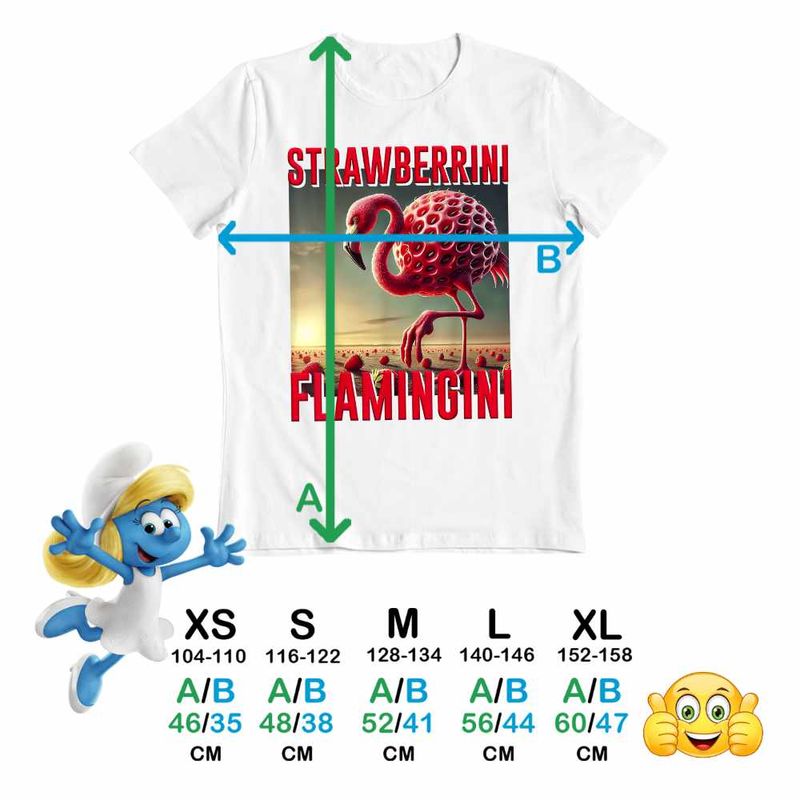 Fashion, accesorii si bijuterii - Copii - Imbracaminte copii - Tricouri copii - Tricou Copii Fete Strawberrini Flamingini Brainrot CoolTrend, alb, marime L Copii - Infinity.ro