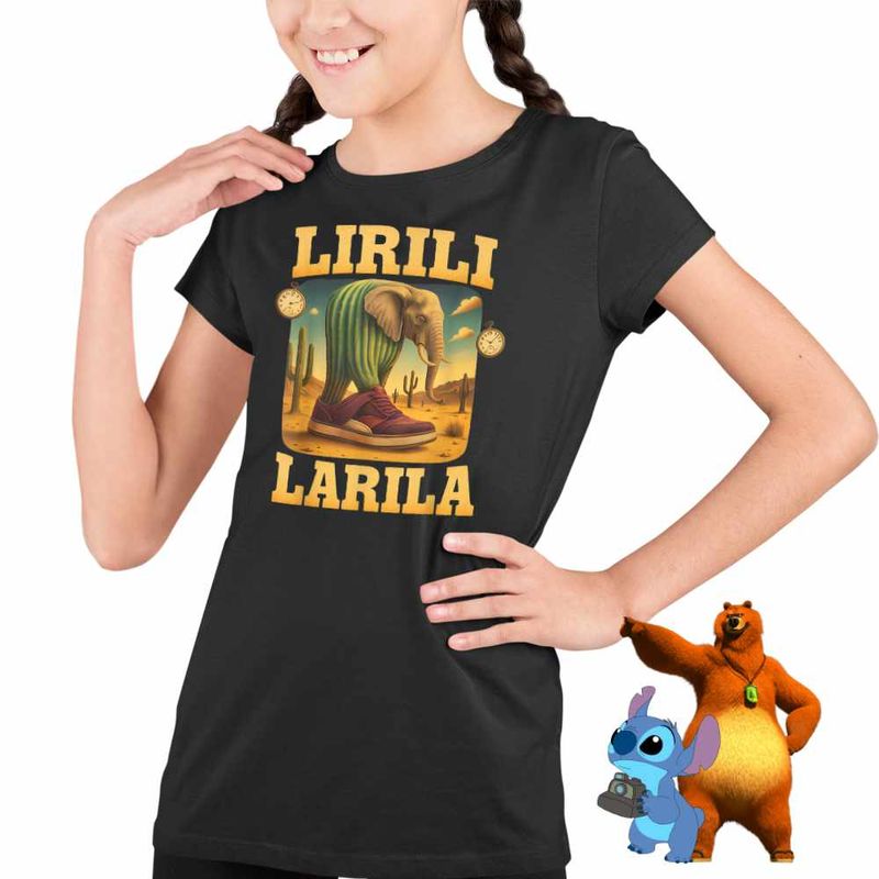Fashion, accesorii si bijuterii - Copii - Imbracaminte copii - Tricouri copii - Tricou Copii Fete Lirili Larila Brainrot CoolTrend, negru, marime XS Copii - Infinity.ro