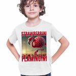 Fashion, accesorii si bijuterii - Copii - Imbracaminte copii - Tricouri copii - Tricou Copii Baieti Strawberrini Flamingini Brainrot CoolTrend, alb, marime XL Copii - Infinity.ro