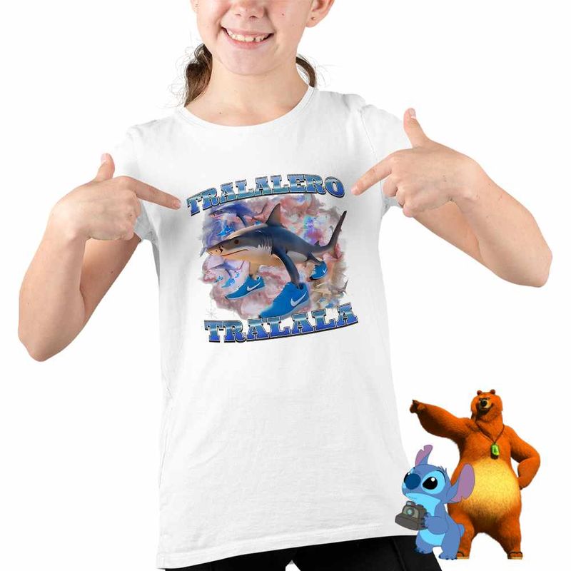 Fashion, accesorii si bijuterii - Copii - Imbracaminte copii - Tricouri copii - Tricou Copii Fete Italian Meme Tralalero Brainrot CoolTrend, alb, marime L Copii - Infinity.ro