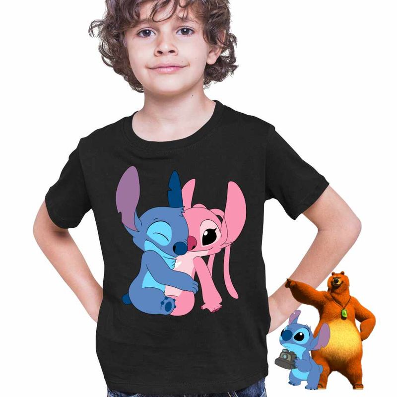Fashion, accesorii si bijuterii - Copii - Imbracaminte copii - Tricouri copii - Tricou Copii Baieti Stitch Angel Hug Valentines Day Dragobete CoolTrend, negru, marime M Copii - Infinity.ro