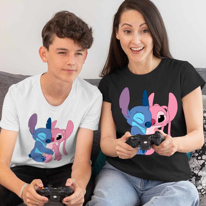 Fashion, accesorii si bijuterii - Copii - Imbracaminte copii - Tricouri copii - Tricou Copii Baieti Stitch Angel Hug Valentines Day Dragobete CoolTrend, negru, marime M Copii - Infinity.ro