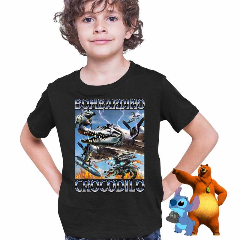 Fashion, accesorii si bijuterii - Copii - Imbracaminte copii - Tricouri copii - Tricou Copii Baieti Bombardino Crocodilo Nuclear Brainrot Meme CoolTrend, negru, marime L Copii - Infinity.ro