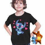 Fashion, accesorii si bijuterii - Copii - Imbracaminte copii - Tricouri copii - Tricou Copii Baieti Stitch in Love Dragobete Valentines Day CoolTrend, negru, marime L Copii - Infinity.ro