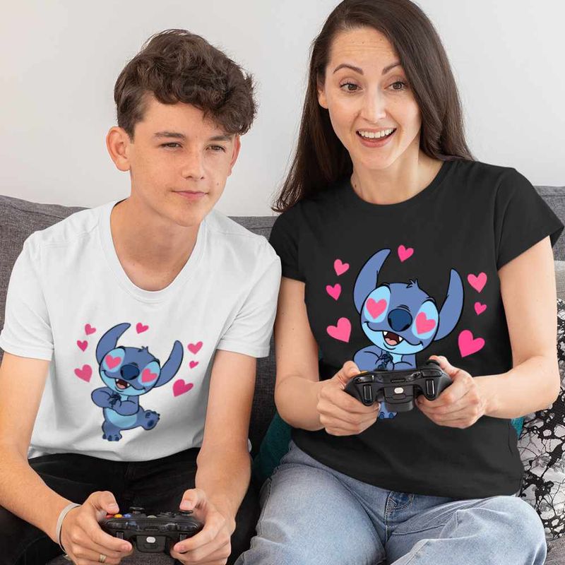 Fashion, accesorii si bijuterii - Copii - Imbracaminte copii - Tricouri copii - Tricou Copii Baieti Stitch in Love Dragobete Valentines Day CoolTrend, negru, marime L Copii - Infinity.ro