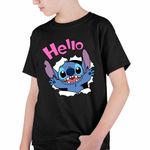 Fashion, accesorii si bijuterii - Copii - Imbracaminte copii - Tricouri copii - Tricou Copii Baieti Stitch Hello CoolTrend, negru, marime L Copii - Infinity.ro