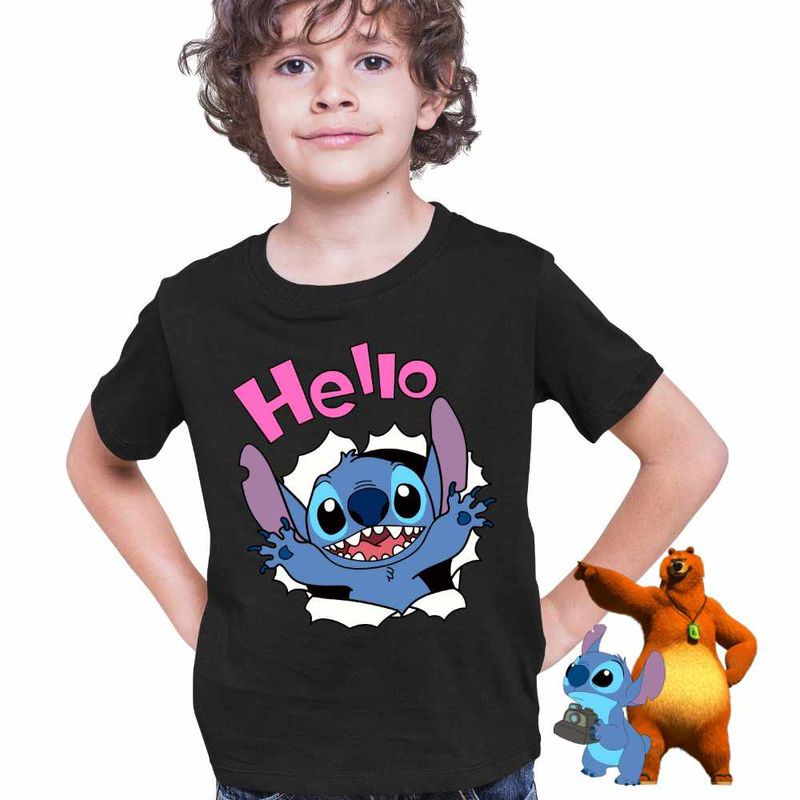 Fashion, accesorii si bijuterii - Copii - Imbracaminte copii - Tricouri copii - Tricou Copii Baieti Stitch Hello CoolTrend, negru, marime L Copii - Infinity.ro