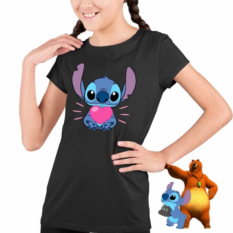 Fashion, accesorii si bijuterii - Copii - Imbracaminte copii - Tricouri copii - Tricou Copii Fete Stich Heart Stitch CoolTrend, negru, marime XL Copii - Infinity.ro