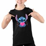 Fashion, accesorii si bijuterii - Copii - Imbracaminte copii - Tricouri copii - Tricou Copii Fete Stich Heart Stitch CoolTrend, negru, marime XL Copii - Infinity.ro
