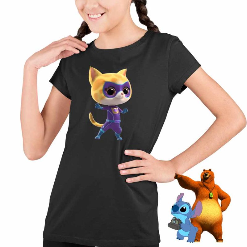 Fashion, accesorii si bijuterii - Copii - Imbracaminte copii - Tricouri copii - Tricou Copii Fete Super Pisicute Sclipi Sparks SuperKitties CoolTrend, negru, marime XS Copii - Infinity.ro