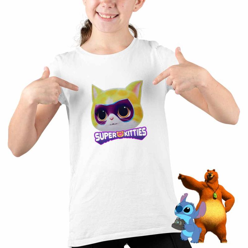 Fashion, accesorii si bijuterii - Copii - Imbracaminte copii - Tricouri copii - Tricou Copii Fete Sclipi Super Pisicute Sparks CoolTrend, alb, marime XS Copii - Infinity.ro