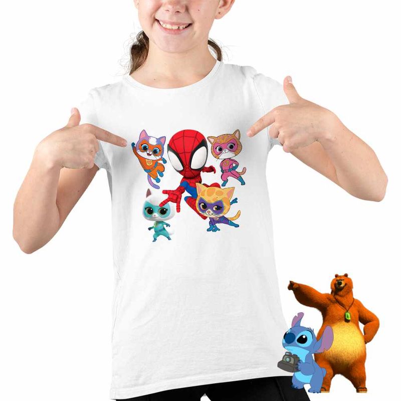 Fashion, accesorii si bijuterii - Copii - Imbracaminte copii - Tricouri copii - Tricou Copii Fete Super Pisicute Paienjenel CoolTrend, alb, marime L Copii - Infinity.ro