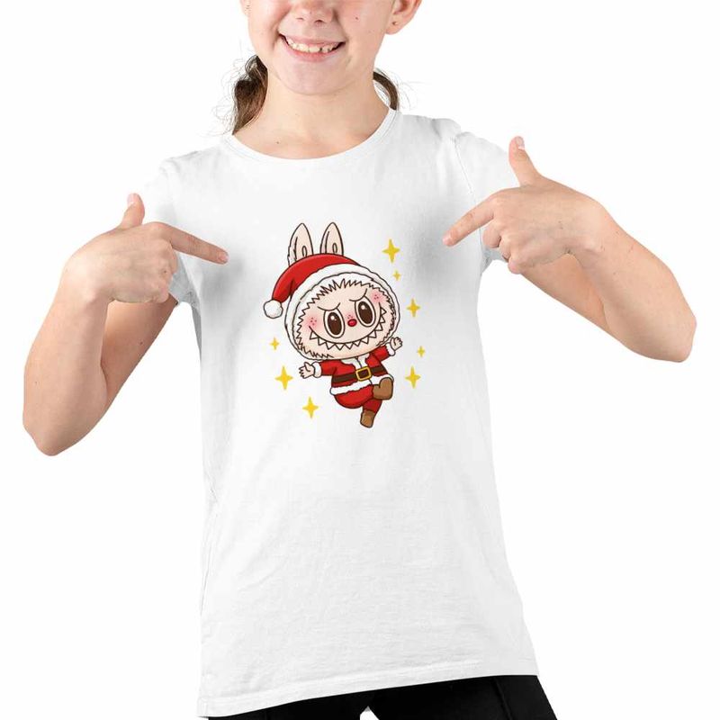 Fashion, accesorii si bijuterii - Copii - Imbracaminte copii - Tricouri copii - Tricou Copii Fete Labubu Mos Craciun CoolTrend, alb, marime XL Copii - Infinity.ro