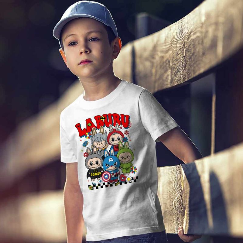 Fashion, accesorii si bijuterii - Copii - Imbracaminte copii - Tricouri copii - Tricou Copii Baieti Labubu Supereroi Marvel CoolTrend, alb, marime L Copii - Infinity.ro