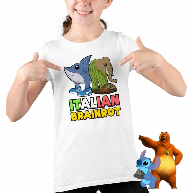 Fashion, accesorii si bijuterii - Copii - Imbracaminte copii - Tricouri copii - Tricou Copii Fete Italian Tralelero Lirilira Brainrot Brain Rot CoolTrend, alb, marime XL Copii - Infinity.ro