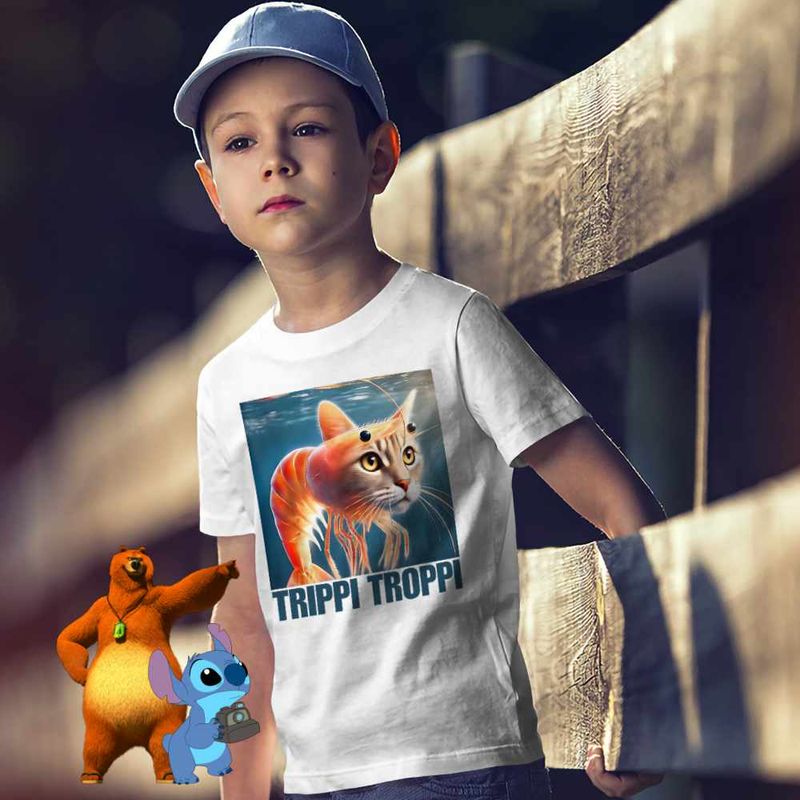 Fashion, accesorii si bijuterii - Copii - Imbracaminte copii - Tricouri copii - Tricou Copii Baieti Trippi Troppi  Italian Meme Brainrot Brain Rot CoolTrend, alb, marime XS Copii - Infinity.ro