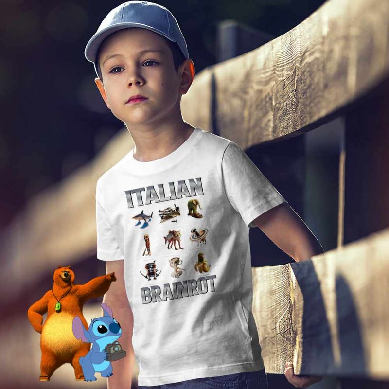 Fashion, accesorii si bijuterii - Copii - Imbracaminte copii - Tricouri copii - Tricou Copii Baieti Tralalero Crocodilo Sahur Cappucino Italian Meme Brainrot Brain Rot CoolTrend, alb, marime S Copii - Infinity.ro