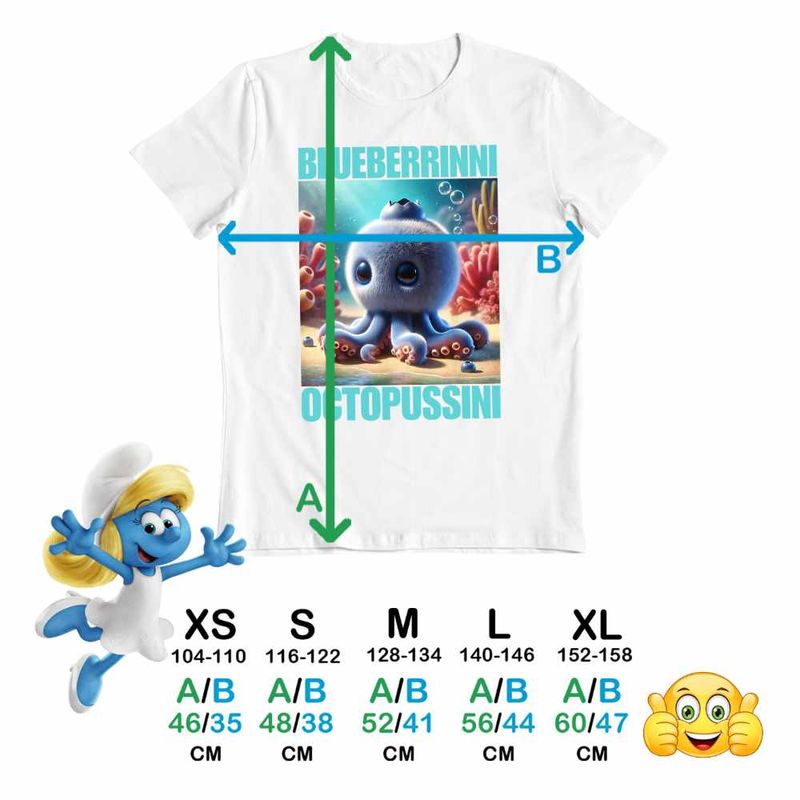 Fashion, accesorii si bijuterii - Copii - Imbracaminte copii - Tricouri copii - Tricou Copii Fete Blueberrinni Octopussini Italian Meme Brainrot Brain Rot CoolTrend, alb, marime XS Copii - Infinity.ro