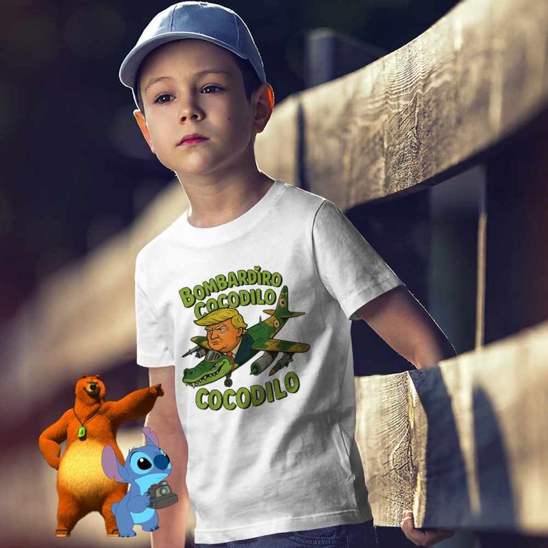 Fashion, accesorii si bijuterii - Copii - Imbracaminte copii - Tricouri copii - Tricou Copii Baieti Cocodilo Donald Trump Brainrot Brain Rot CoolTrend, alb, marime XS Copii - Infinity.ro