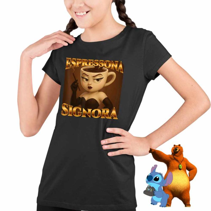 Fashion, accesorii si bijuterii - Copii - Imbracaminte copii - Tricouri copii - Tricou Copii Fete Espressona Signora Brainrot Brain Rot CoolTrend, negru, marime XS Copii - Infinity.ro