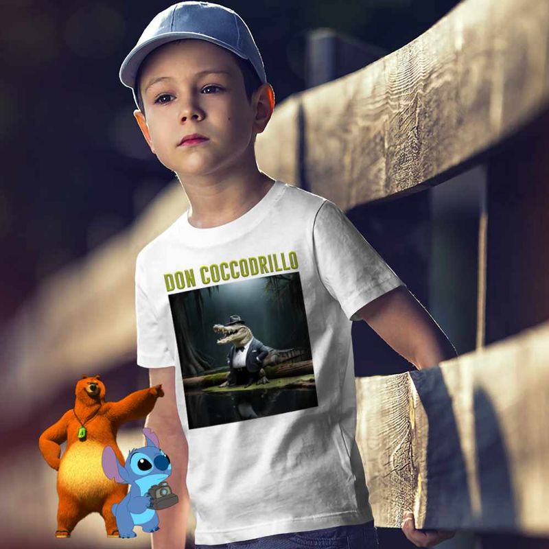 Fashion, accesorii si bijuterii - Copii - Imbracaminte copii - Tricouri copii - Tricou Copii Baieti Don Coccodrillo Italian Meme Brainrot Brain Rot CoolTrend, alb, marime S Copii - Infinity.ro
