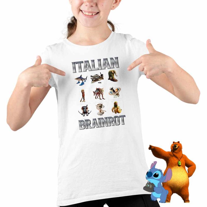 Fashion, accesorii si bijuterii - Copii - Imbracaminte copii - Tricouri copii - Tricou Copii Fete Tralalero Crocodilo Sahur Cappucino Italian Meme Brainrot Brain Rot CoolTrend, alb, marime S Copii - Infinity.ro