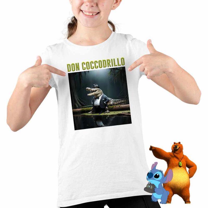 Fashion, accesorii si bijuterii - Copii - Imbracaminte copii - Tricouri copii - Tricou Copii Fete Don Coccodrillo Italian Meme Brainrot Brain Rot CoolTrend, alb, marime M Copii - Infinity.ro