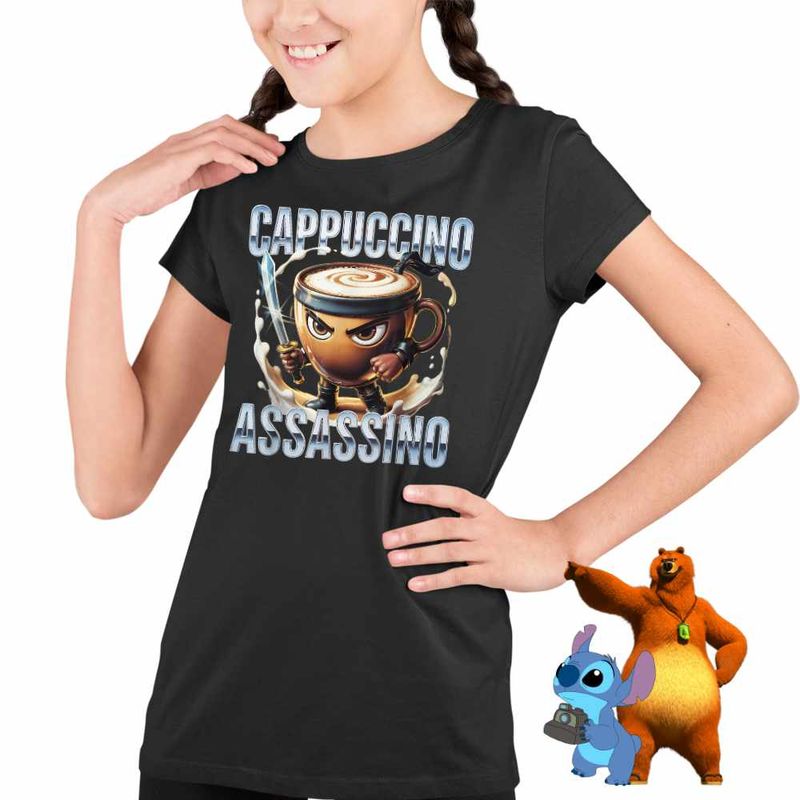 Fashion, accesorii si bijuterii - Copii - Imbracaminte copii - Tricouri copii - Tricou Copii Fete Italian Meme Assassino Brainrot CoolTrend, negru, marime M Copii - Infinity.ro