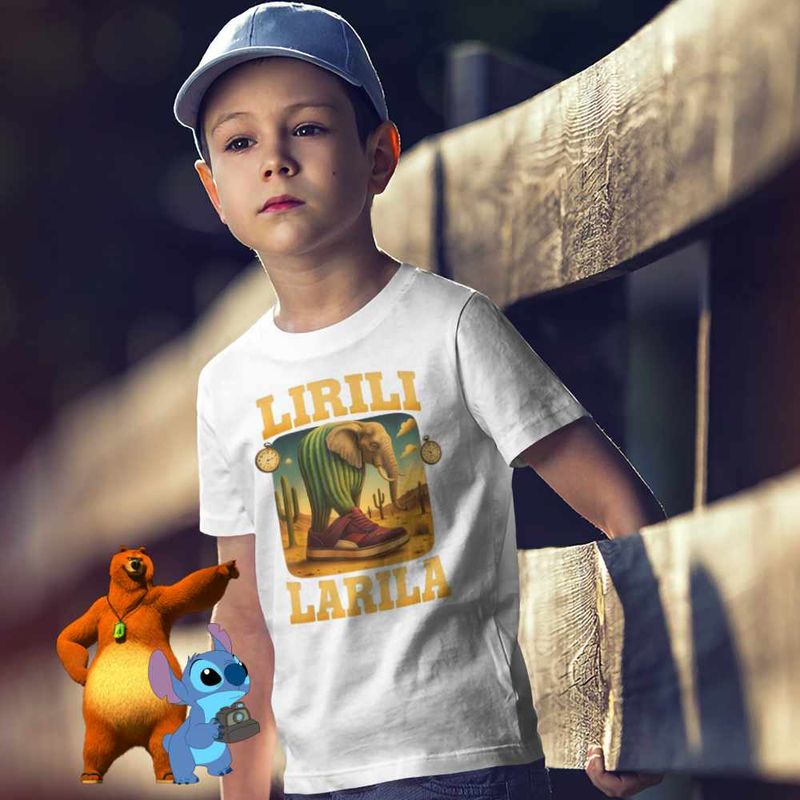 Fashion, accesorii si bijuterii - Copii - Imbracaminte copii - Tricouri copii - Tricou Copii Baieti Lirili Larila Brainrot CoolTrend, alb, marime M Copii - Infinity.ro