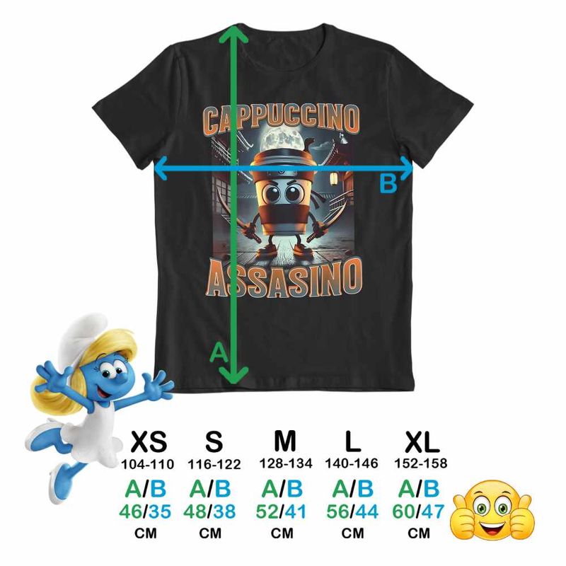 Fashion, accesorii si bijuterii - Copii - Imbracaminte copii - Tricouri copii - Tricou Copii Fete Italian Cappuccino Assassino Brainrot CoolTrend, negru, marime L Copii - Infinity.ro
