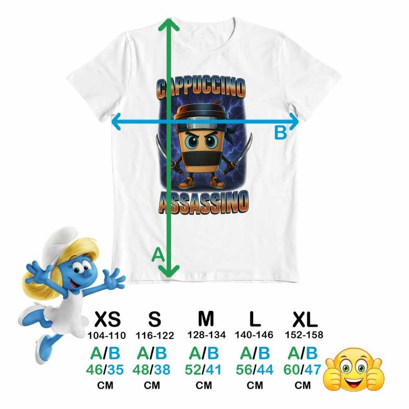 Fashion, accesorii si bijuterii - Copii - Imbracaminte copii - Tricouri copii - Tricou Copii Baieti Cappuccino Assassino Ninja Brainrot CoolTrend, alb, marime L Copii - Infinity.ro