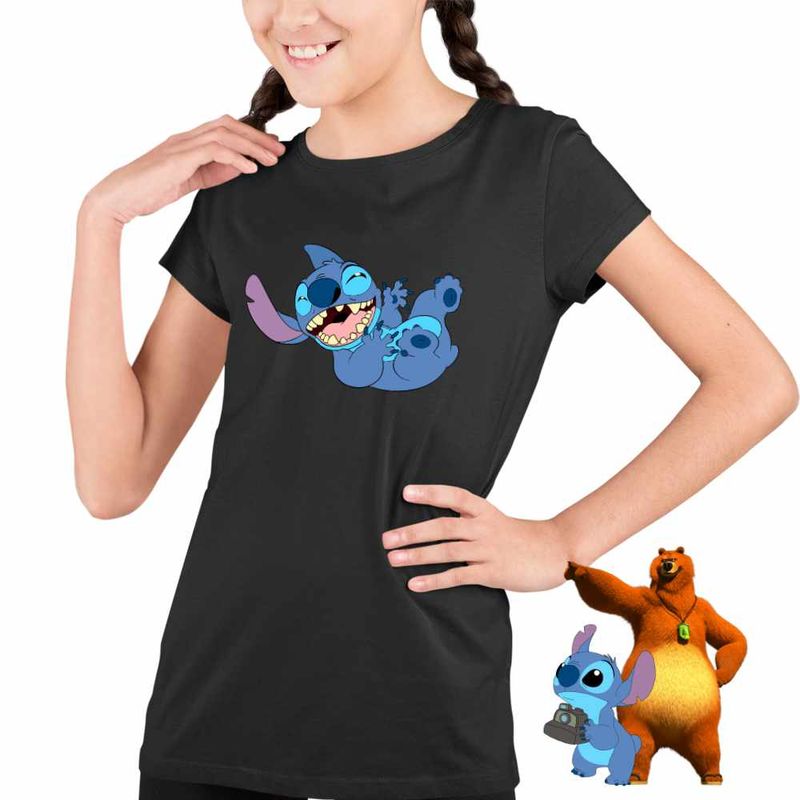 Fashion, accesorii si bijuterii - Copii - Imbracaminte copii - Tricouri copii - Tricou Copii Fete Stitch Laught Vesel CoolTrend, negru, marime XL Copii - Infinity.ro