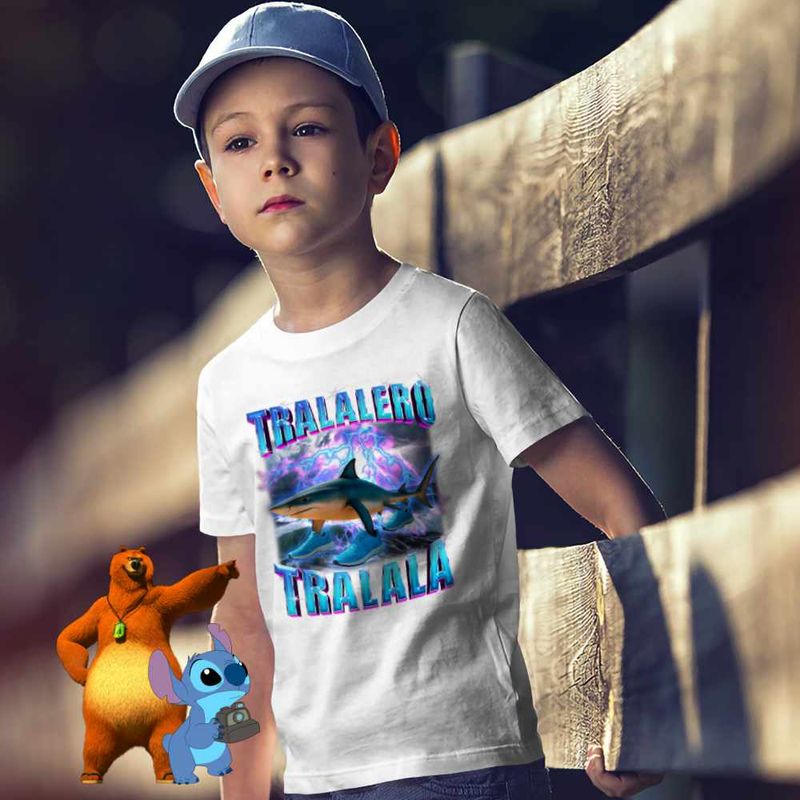 Fashion, accesorii si bijuterii - Copii - Imbracaminte copii - Tricouri copii - Tricou Copii Baieti Shark Tralalero Tralala Brainrot Meme CoolTrend, alb, marime S Copii - Infinity.ro