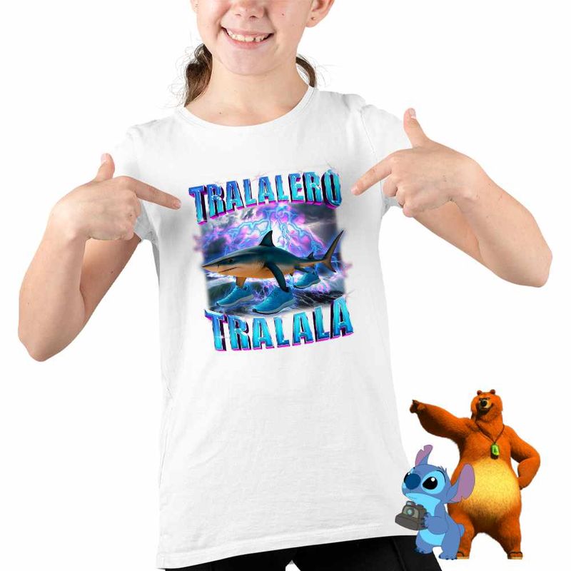 Fashion, accesorii si bijuterii - Copii - Imbracaminte copii - Tricouri copii - Tricou Copii Fete Shark Tralalero Tralala Brainrot Meme CoolTrend, alb, marime S Copii - Infinity.ro