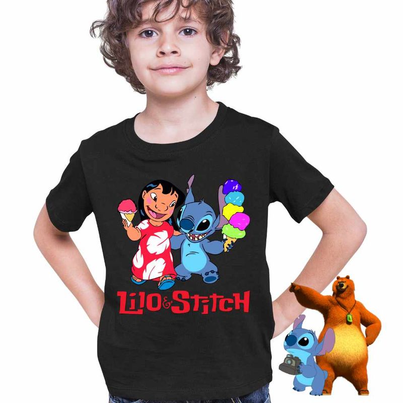 Fashion, accesorii si bijuterii - Copii - Imbracaminte copii - Tricouri copii - Tricou Copii Baieti Lilo and Stitch Ice Cream CoolTrend, negru, marime S Copii - Infinity.ro