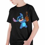 Fashion, accesorii si bijuterii - Copii - Imbracaminte copii - Tricouri copii - Tricou Copii Baieti Stitch Chitara CoolTrend, negru, marime XS Copii - Infinity.ro