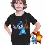 Fashion, accesorii si bijuterii - Copii - Imbracaminte copii - Tricouri copii - Tricou Copii Baieti Stitch Chitara CoolTrend, negru, marime XS Copii - Infinity.ro