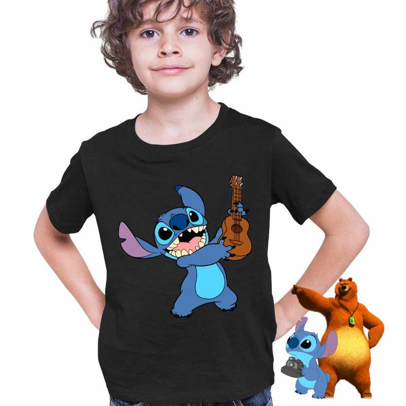 Fashion, accesorii si bijuterii - Copii - Imbracaminte copii - Tricouri copii - Tricou Copii Baieti Stitch Chitara CoolTrend, negru, marime XS Copii - Infinity.ro