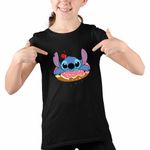 Fashion, accesorii si bijuterii - Copii - Imbracaminte copii - Tricouri copii - Tricou Copii Fete Stitch Donut Gogoasa CoolTrend, negru, marime XL Copii - Infinity.ro