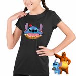 Fashion, accesorii si bijuterii - Copii - Imbracaminte copii - Tricouri copii - Tricou Copii Fete Stitch Donut Gogoasa CoolTrend, negru, marime XL Copii - Infinity.ro