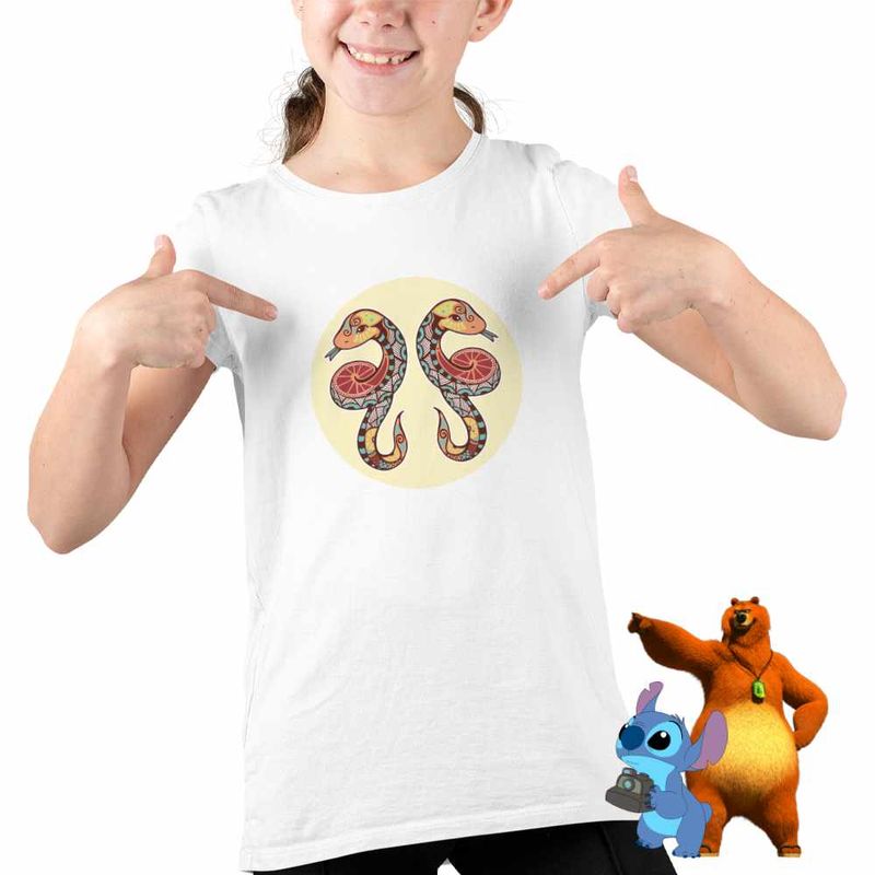 Fashion, accesorii si bijuterii - Copii - Imbracaminte copii - Tricouri copii - Tricou Copii Fete Gemeni Zodiac Horoscop Gemini Mandala Astrologie Serpi CoolTrend, alb, marime XS Copii - Infinity.ro