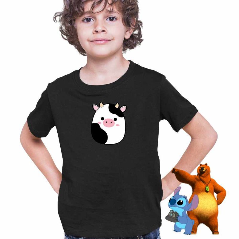 Fashion, accesorii si bijuterii - Copii - Imbracaminte copii - Tricouri copii - Tricou Copii Baieti Squishmallows Vacuta Connor CoolTrend, negru, marime XS Copii - Infinity.ro