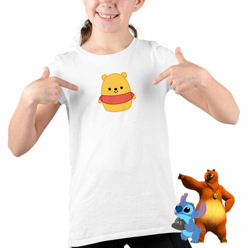 Fashion, accesorii si bijuterii - Copii - Imbracaminte copii - Tricouri copii - Tricou Copii Fete Squishmallows Winnie the Pooh Ursulet CoolTrend, alb, marime L Copii - Infinity.ro