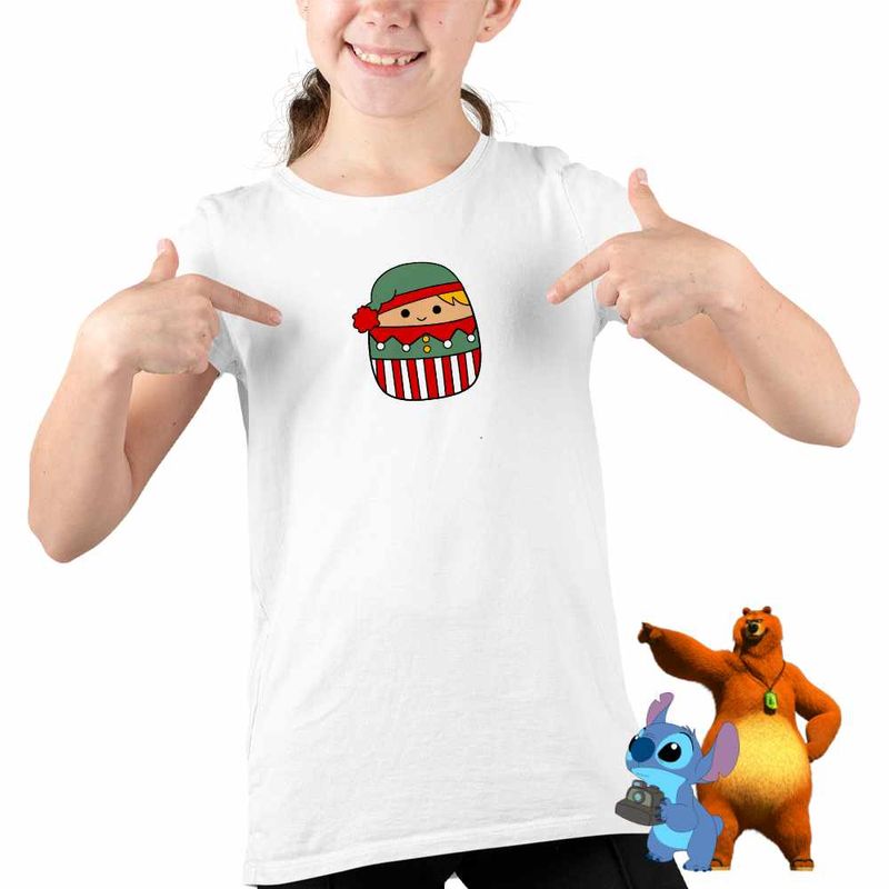 Fashion, accesorii si bijuterii - Copii - Imbracaminte copii - Tricouri copii - Tricou Copii Fete Squishmallows Spiridus Mos Craciun CoolTrend, alb, marime L Copii - Infinity.ro