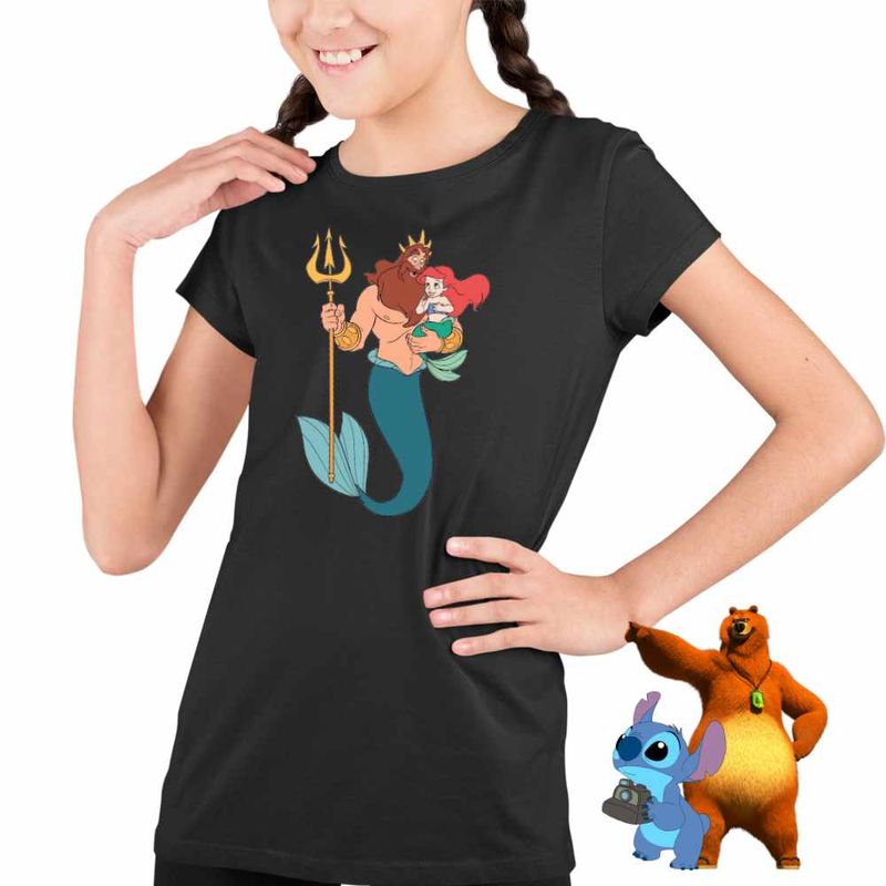Fashion, accesorii si bijuterii - Copii - Imbracaminte copii - Tricouri copii - Tricou Copii Fete Triton Mica Sirena Ariel CoolTrend, negru, marime L Copii - Infinity.ro