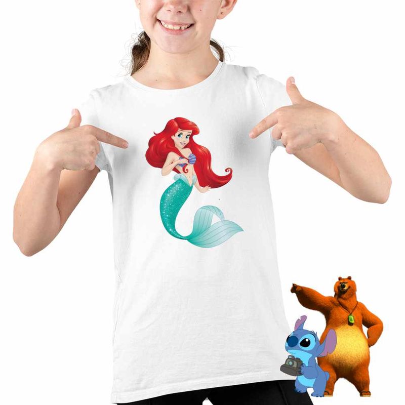 Fashion, accesorii si bijuterii - Copii - Imbracaminte copii - Tricouri copii - Tricou Copii Fete Little Mermaid Ariel Printesa CoolTrend, alb, marime XL Copii - Infinity.ro