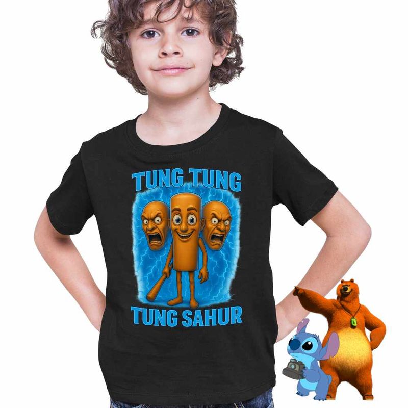Fashion, accesorii si bijuterii - Copii - Imbracaminte copii - Tricouri copii - Tricou Copii Baieti Tung Tung Tung Sahur Brainrot Meme CoolTrend, negru, marime S Copii - Infinity.ro