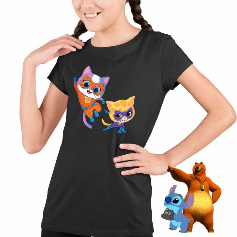 Fashion, accesorii si bijuterii - Copii - Imbracaminte copii - Tricouri copii - Tricou Copii Fete Super Pisicute Ghem Sclipi CoolTrend, negru, marime XS Copii - Infinity.ro